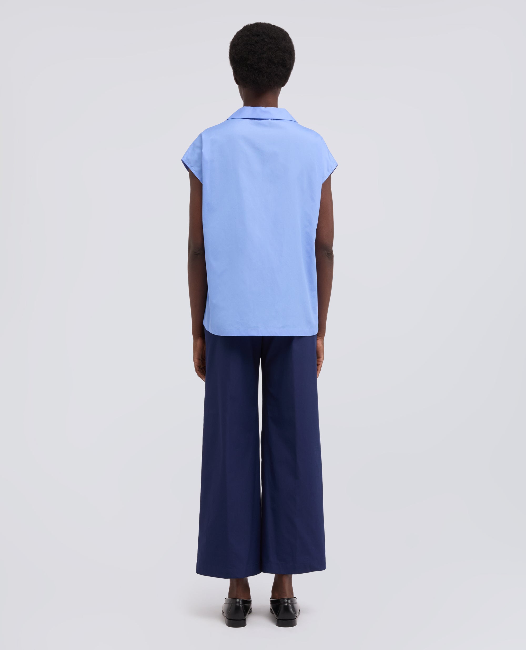 TOP IN POPELINE DI COTONE-AZZURRO-SKY BLUE-AZUL CLARO-HIMMELBLAU-BLEU CIEL