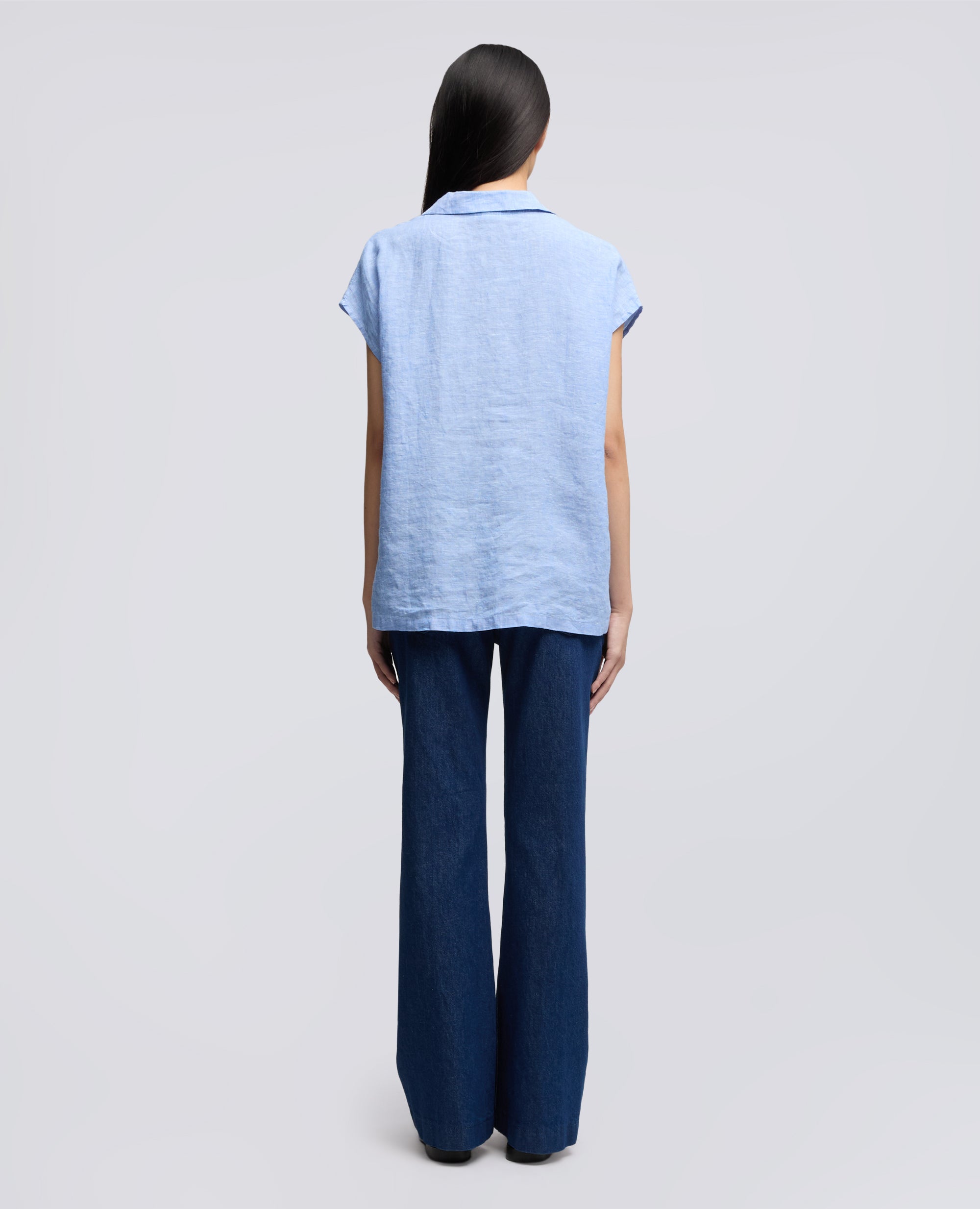 TOP IN LINO DELAVE'-AZZURRO-SKY BLUE-AZUL CLARO-HIMMELBLAU-BLEU CIEL