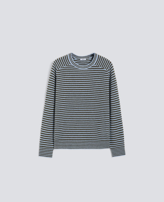 MAGLIA GIROCOLLO IN PURO CASHMERE-RIGA AZZURRA-LIGHT BLUE STRIPE-RAYA AZUL CLARO-STREIFEN BLAU-RAYURE BLEU CIEL