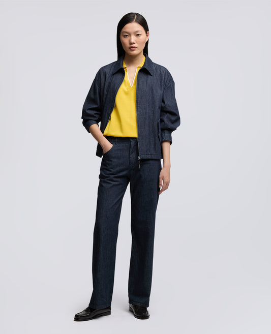 MAGLIA SCOLLO A V CON COLLETTO IN FILATO DI PURO COTONE-GIALLO-YELLOW-AMARILLO-GELB-JAUNE