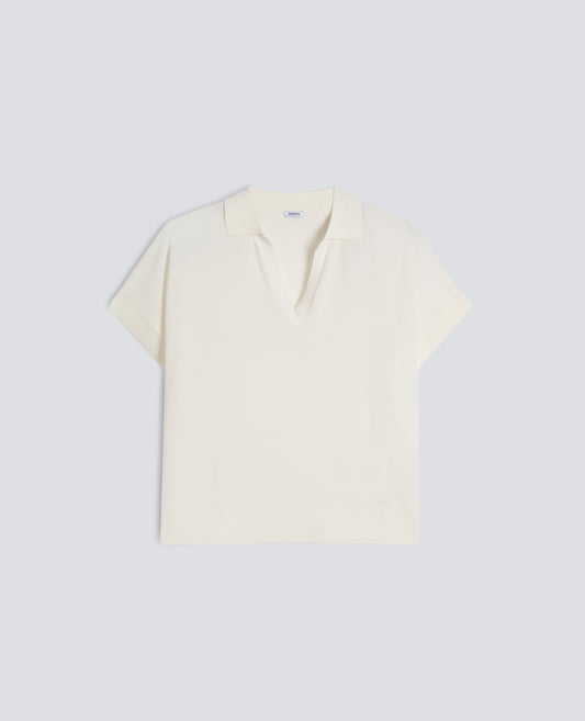 MAGLIA SCOLLO A V CON COLLETTO IN FILATO DI PURO COTONE-BIANCO-WHITE-BLANCO-WEISS-BLANC