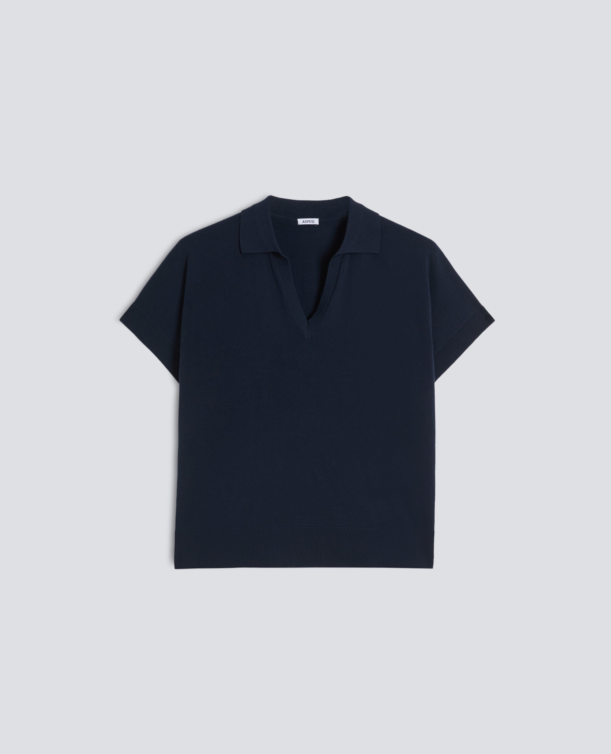 MAGLIA SCOLLO A V CON COLLETTO IN FILATO DI PURO COTONE-NAVY-NAVY-AZUL MARINO-NAVY-NAVY