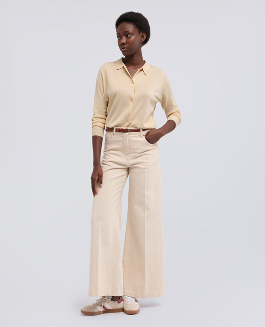 CARDIGAN CON COLLETTO IN MISTO COTONE-SETA-LINO-NATURALE-NATURAL-NATURAL-NATURLICH-NATUREL