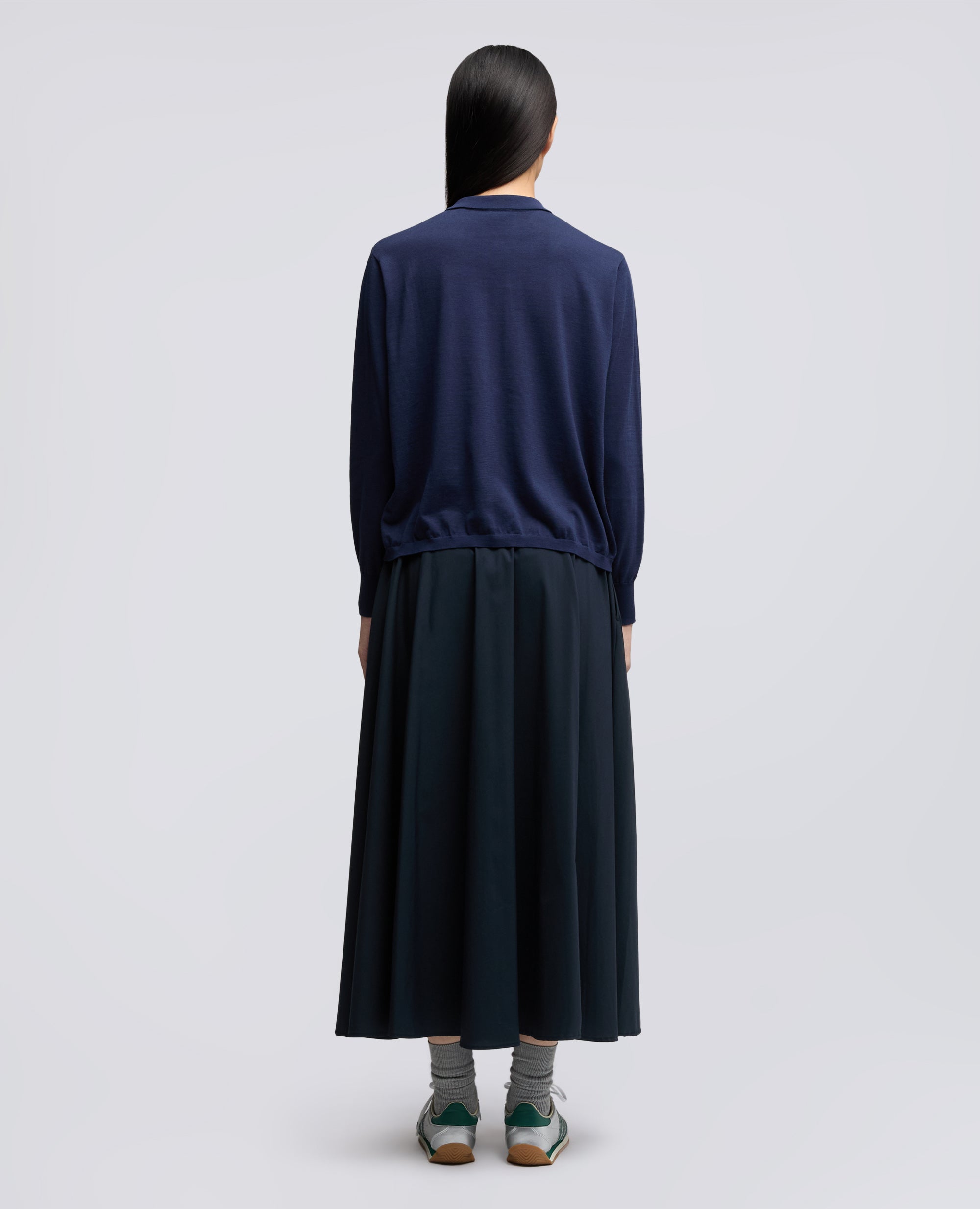 CARDIGAN CON COLLETTO IN MISTO COTONE-SETA-LINO-NAVY-NAVY-AZUL MARINO-NAVY-NAVY