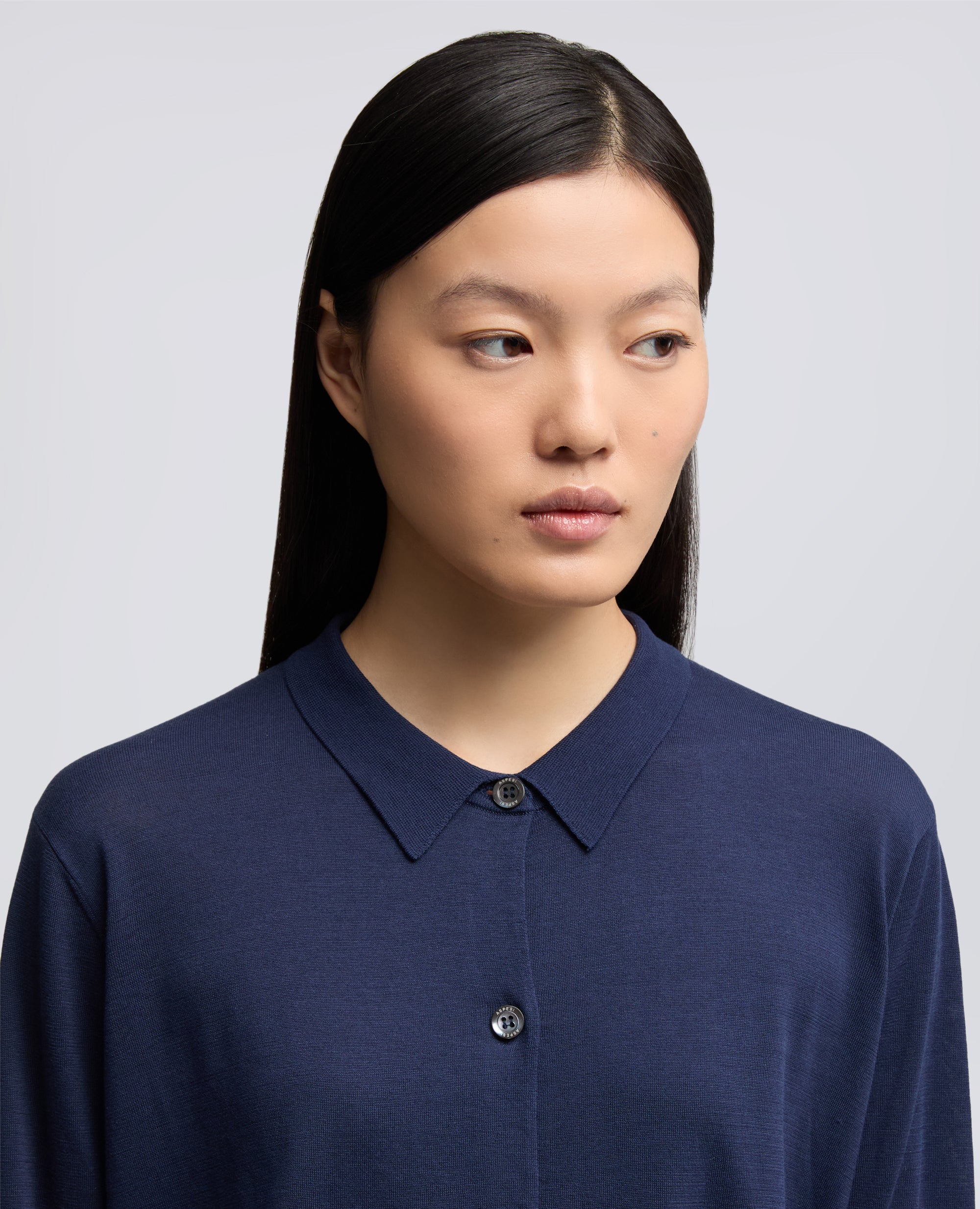 CARDIGAN CON COLLETTO IN MISTO COTONE-SETA-LINO-NAVY-NAVY-AZUL MARINO-NAVY-NAVY