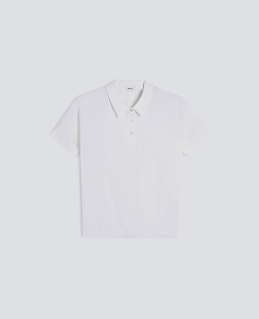 POLO IN MISTO COTONE, SETA E LINO-BIANCO-WHITE-BLANCO-WEISS-BLANC