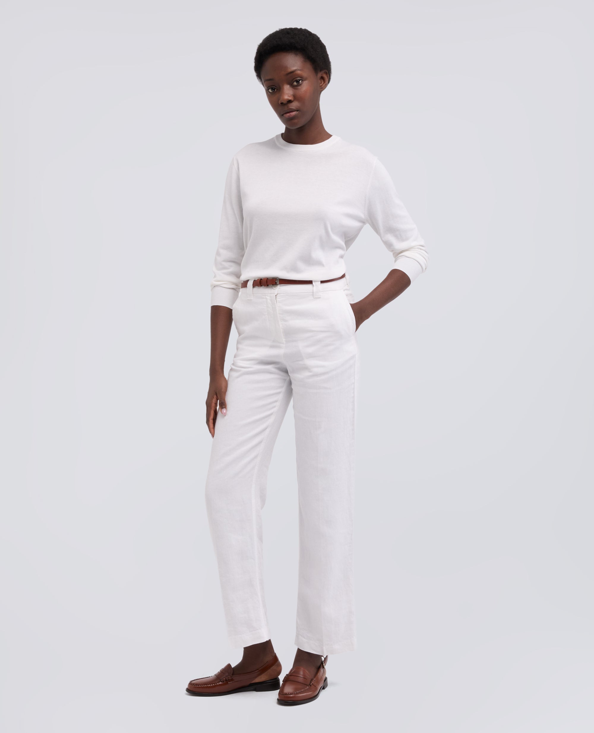 MAGLIA GIROCOLLO A MANICHE LUNGHE IN MISTO COTONE, SETA E LINO-BIANCO-WHITE-BLANCO-WEISS-BLANC