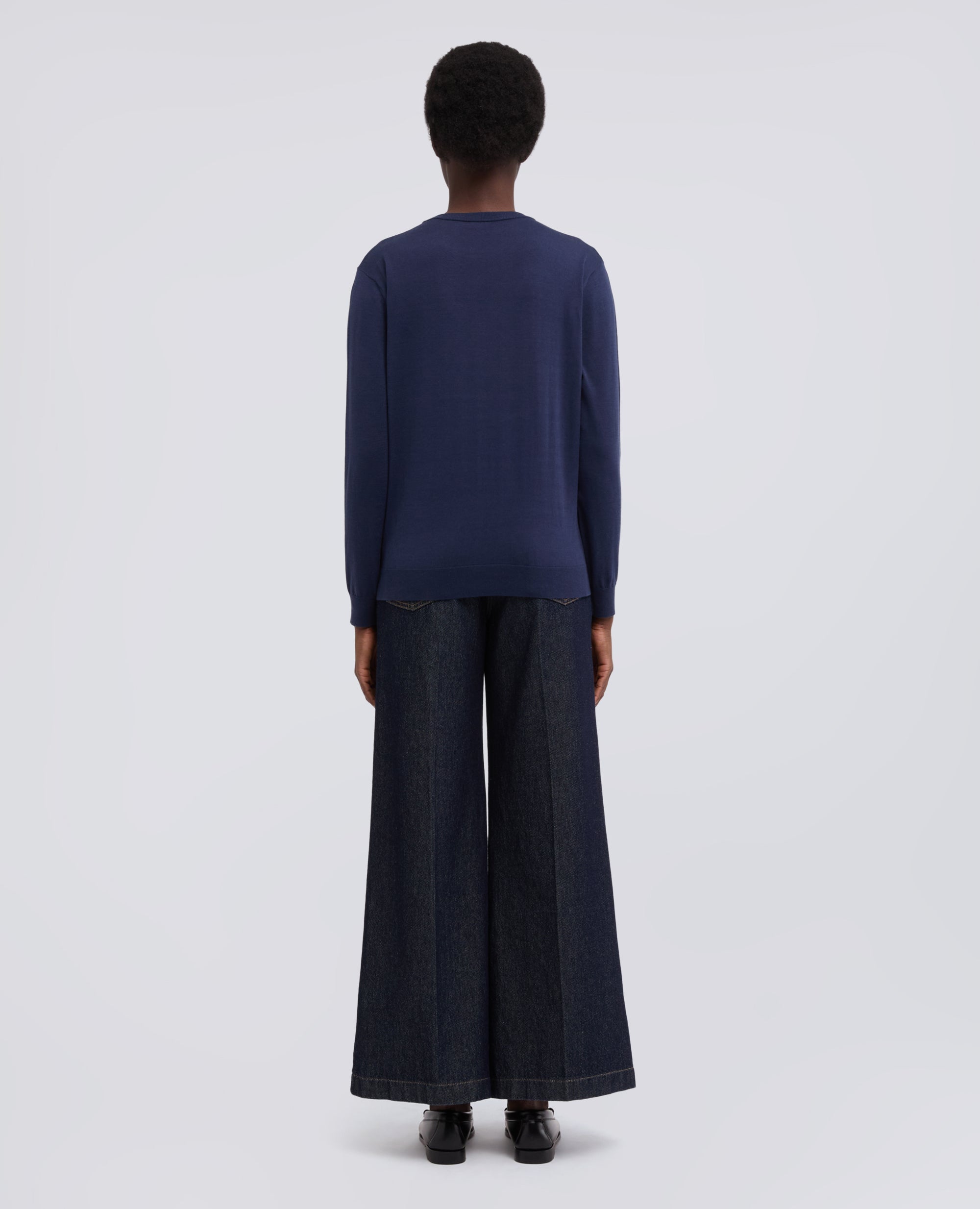 MAGLIA GIROCOLLO A MANICHE LUNGHE IN MISTO COTONE, SETA E LINO-NAVY-NAVY-AZUL MARINO-NAVY-NAVY