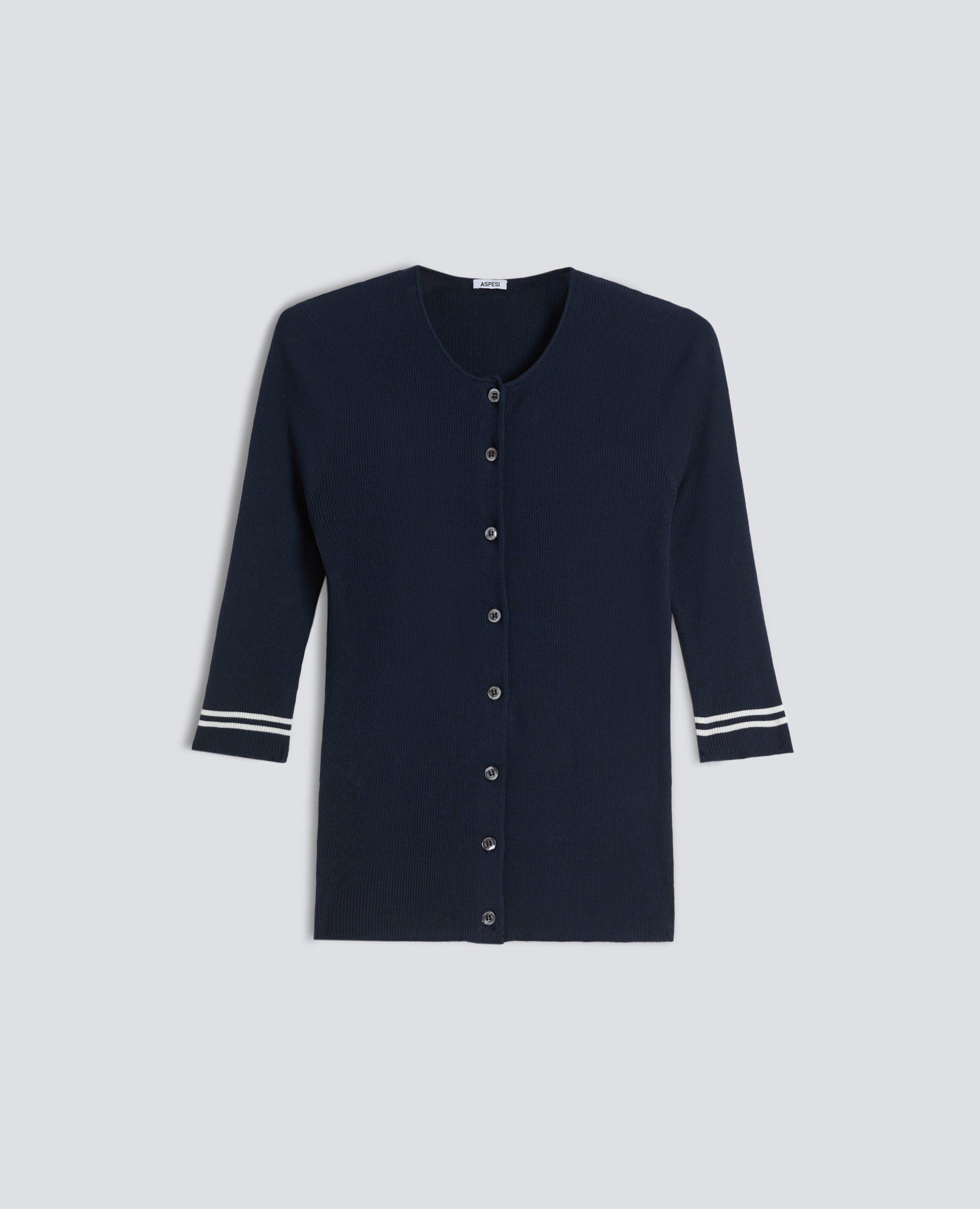 CARDIGAN GIROCOLLO IN COSTINA DI PURO COTONE-NAVY-NAVY-AZUL MARINO-NAVY-NAVY