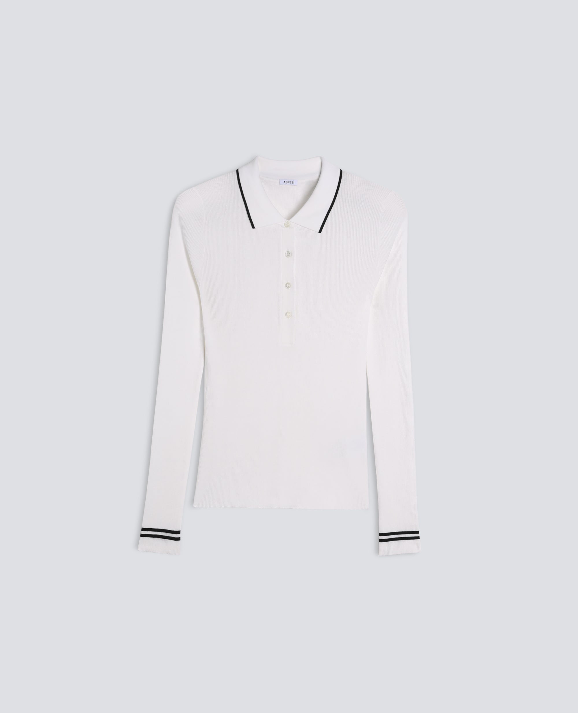 POLO A MANICHE LUNGHE REALIZZATA IN FILATO DI PURO COTONE-BIANCO-WHITE-BLANCO-WEISS-BLANC