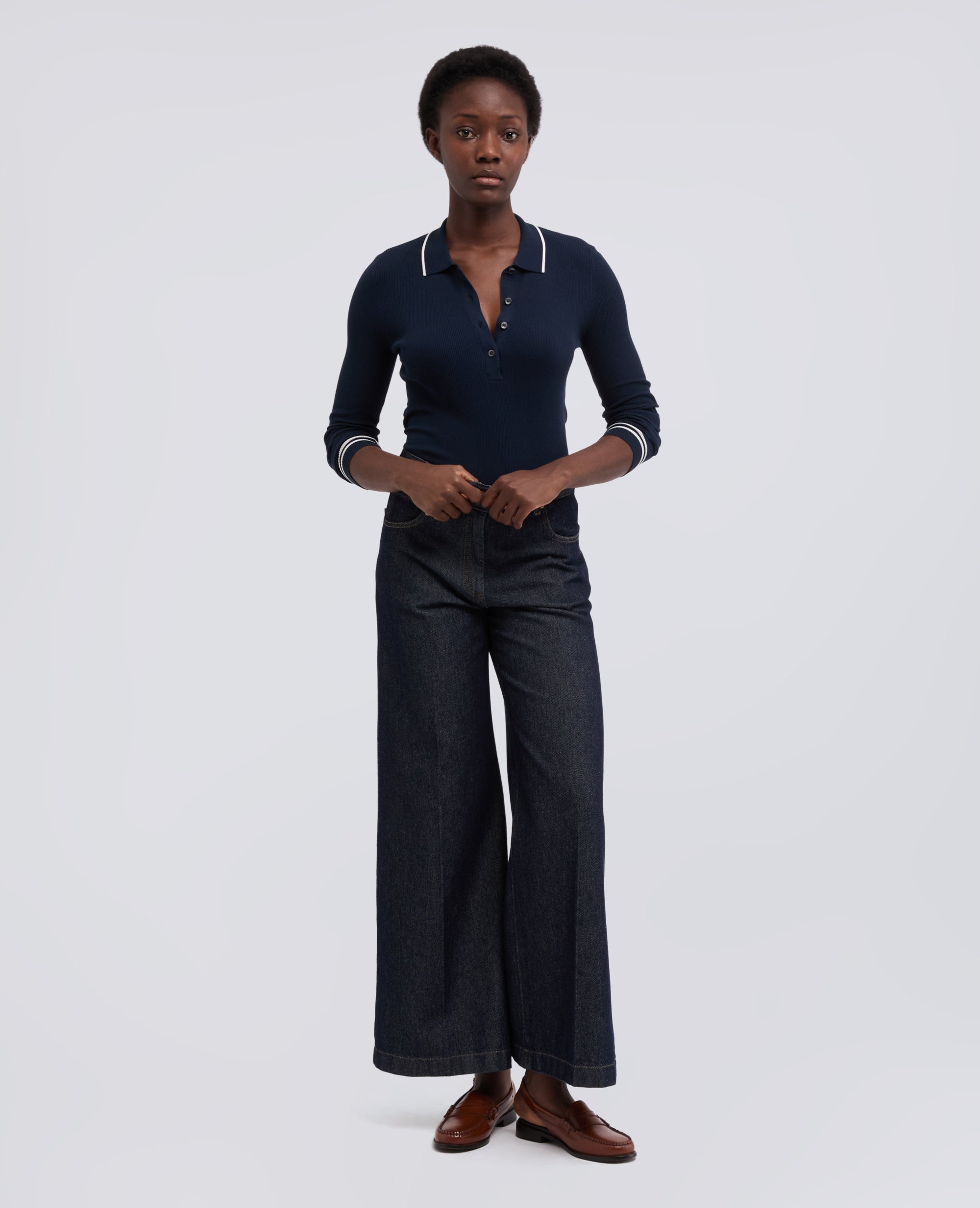 POLO A MANICHE LUNGHE REALIZZATA IN FILATO DI PURO COTONE-NAVY-NAVY-AZUL MARINO-NAVY-NAVY