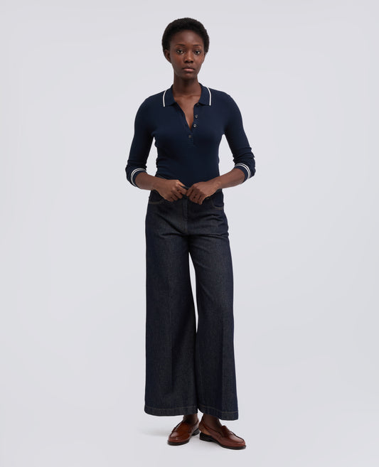 POLO A MANICHE LUNGHE REALIZZATA IN FILATO DI PURO COTONE-NAVY-NAVY-AZUL MARINO-NAVY-NAVY