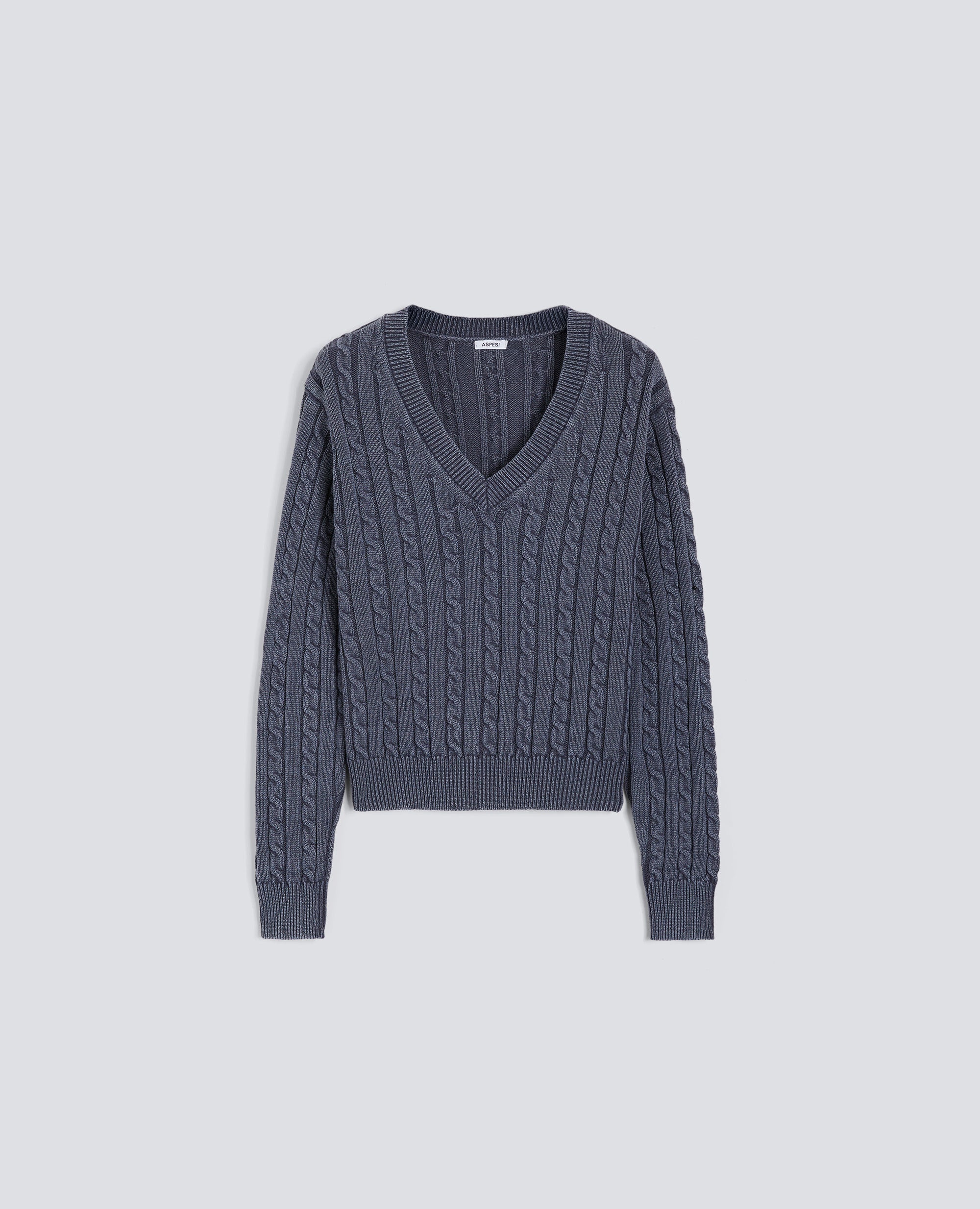 MAGLIA CON TRECCE IN COTONE STONE WASHED-BLU-BLUE-AZUL-BLAU-BLEU