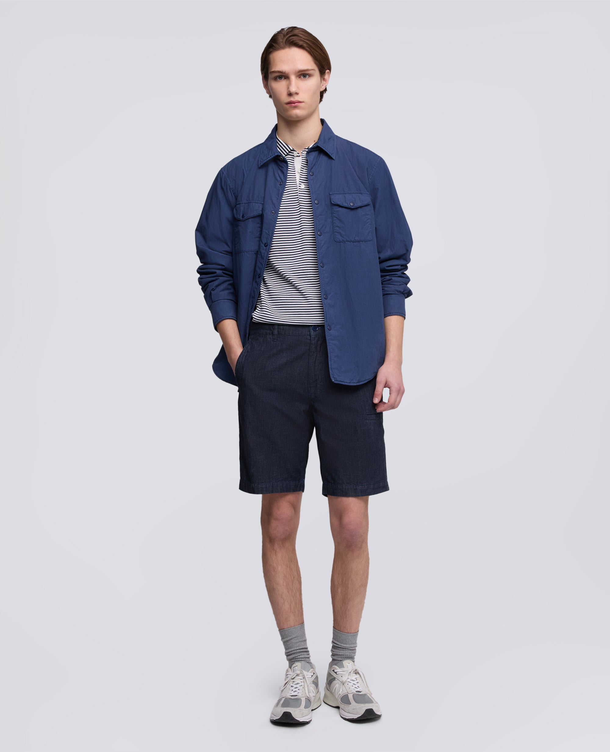 POLO IN MAGLIA DI COTONE, SETA E LINO-RIGA BLU-BLUE STRIPE-RAYA AZUL OSCURO-BLAUE STREIFEN-RAYURES BLEUES