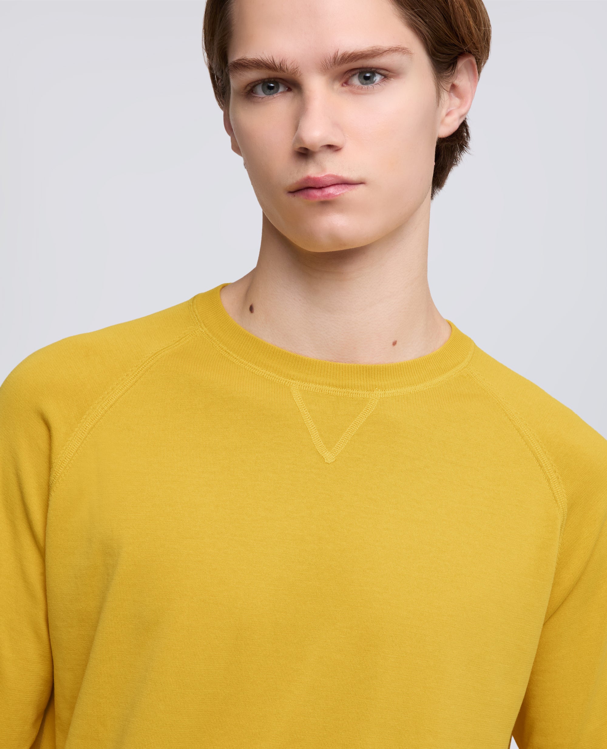MAGLIA GIROCOLLO IN COTONE-GIALLO-YELLOW-AMARILLO-GELB-JAUNE