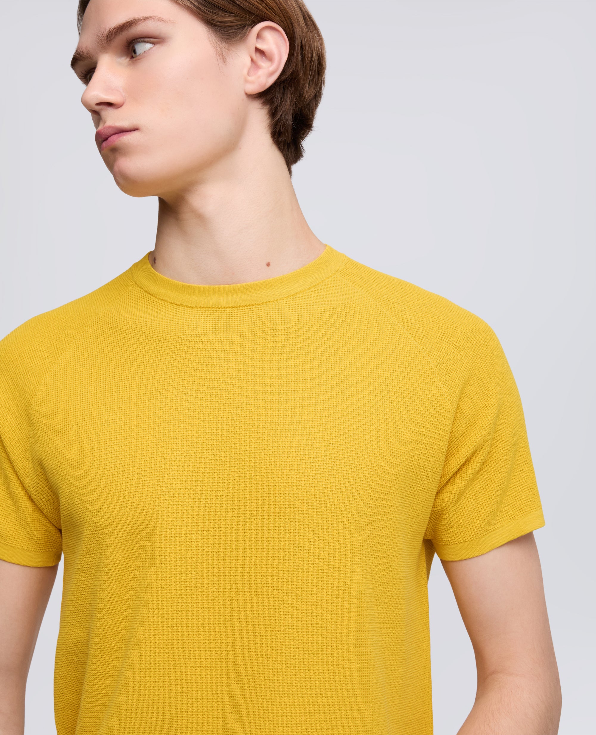 MAGLIA RAGLAN IN MICRO WAFFLE DI COTONE-GIALLO-YELLOW-AMARILLO-GELB-JAUNE