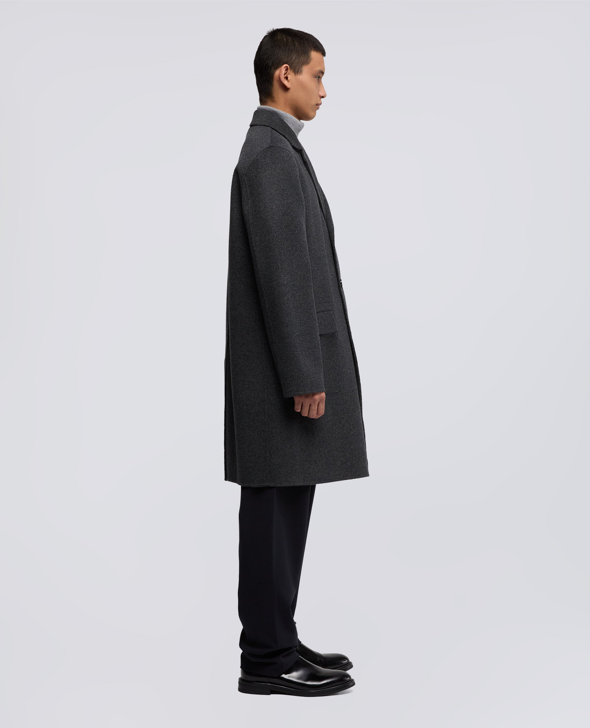 CAPPOTTO FRANZ IN DOUBLE DI LANA-ANTRACITE-CHARCOAL-ANTRACITA-ANTHRAZIT-ANTHRACITE