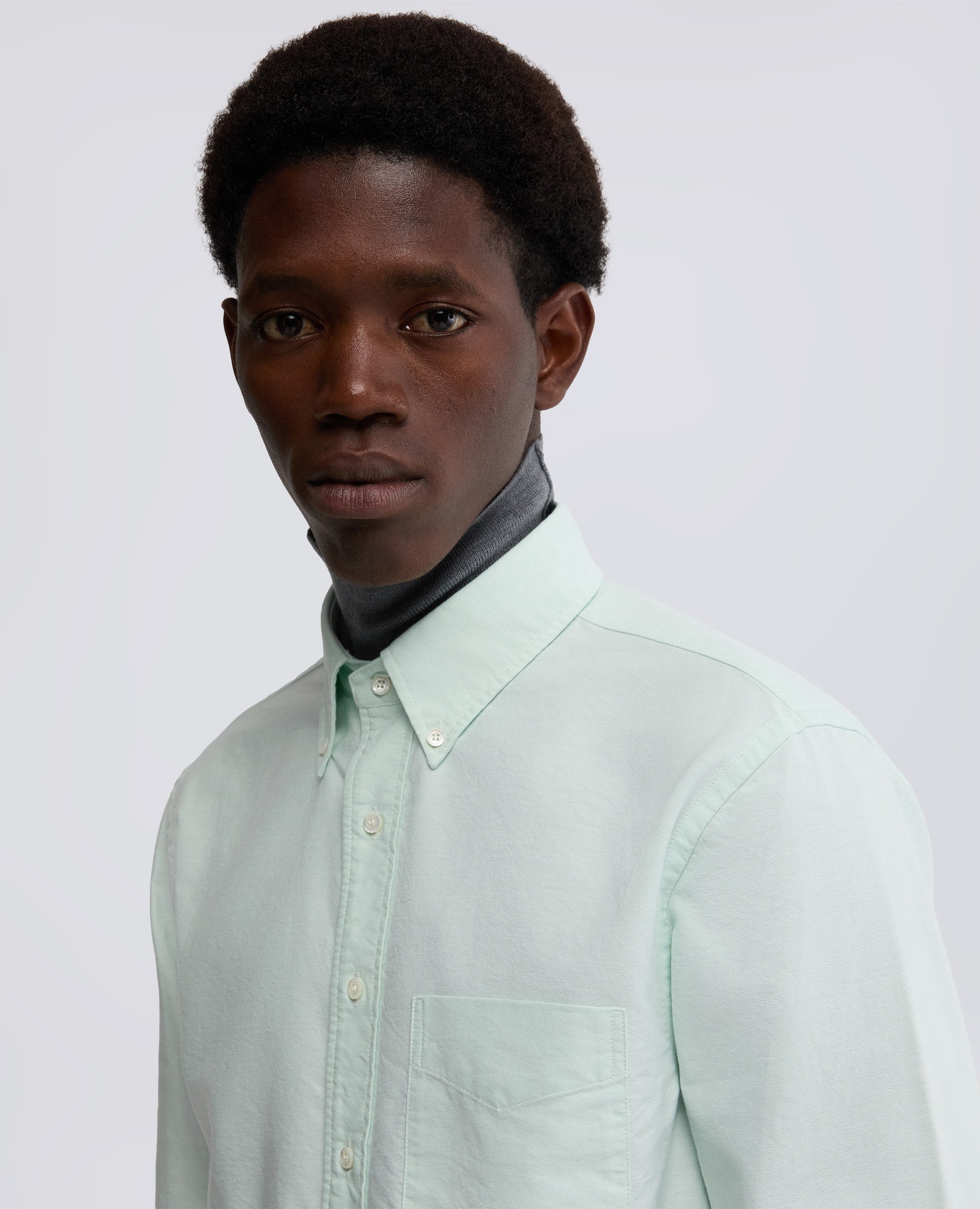 CAMICIA IN COTONE OXFORD CON COLLO BUTTON DOWN-ACQUA-AQUAMARINE-AGUA-AQUAMARINBLAU-AIGUE-MARINE