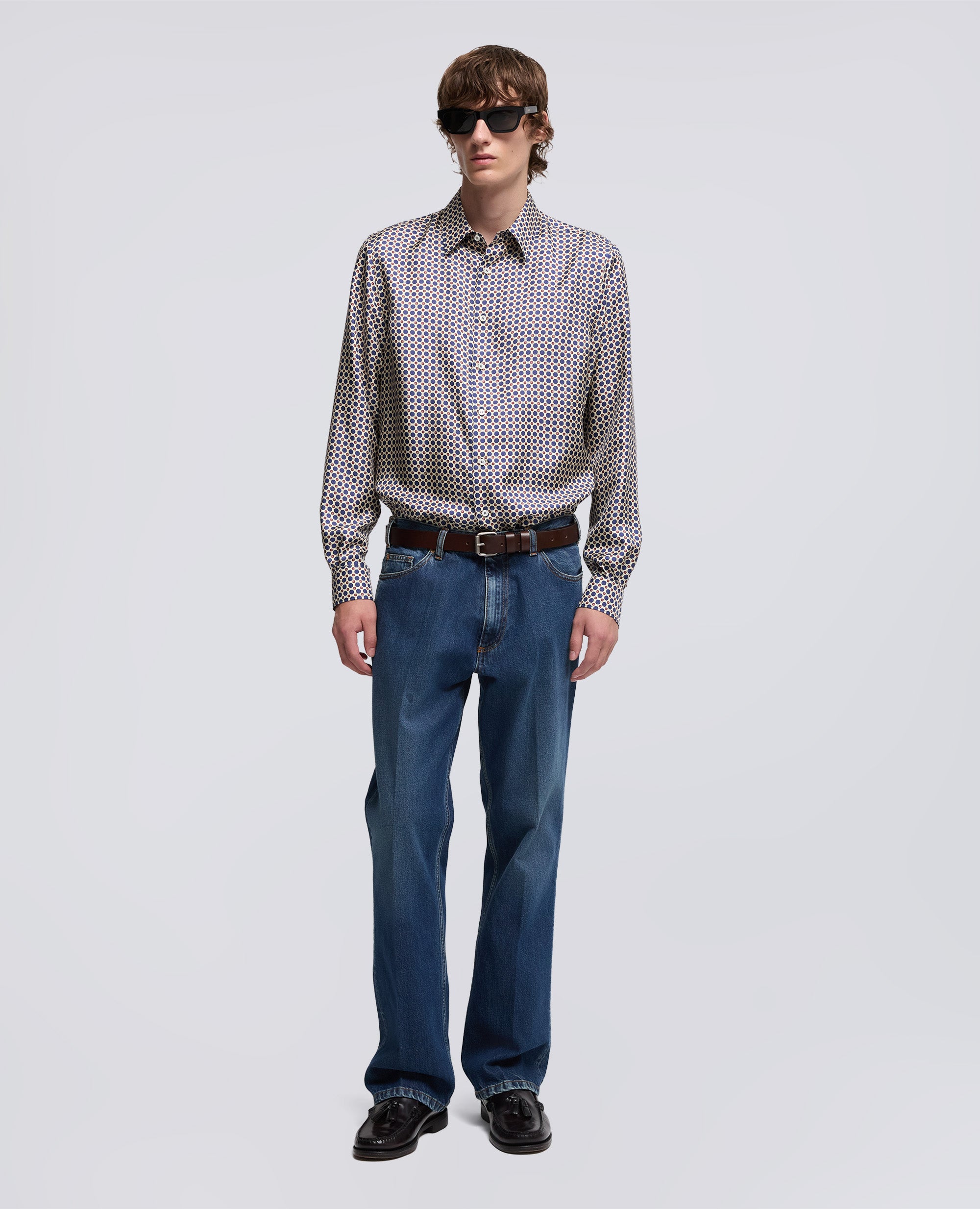 CAMICIA COMMA IN TWILL DI SETA-BLU-BLUE-AZUL-BLAU-BLEU