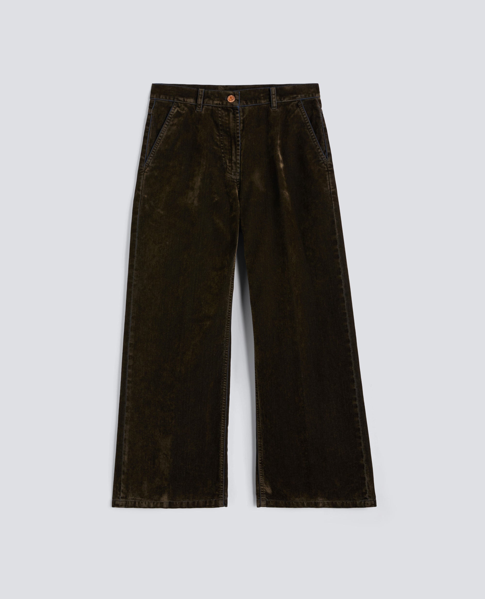 PANTALONE IN DENIM FLOCCATO DELAVE-MILITARE-MILITARY-MILITAR-MILITAR-MILITAIRE