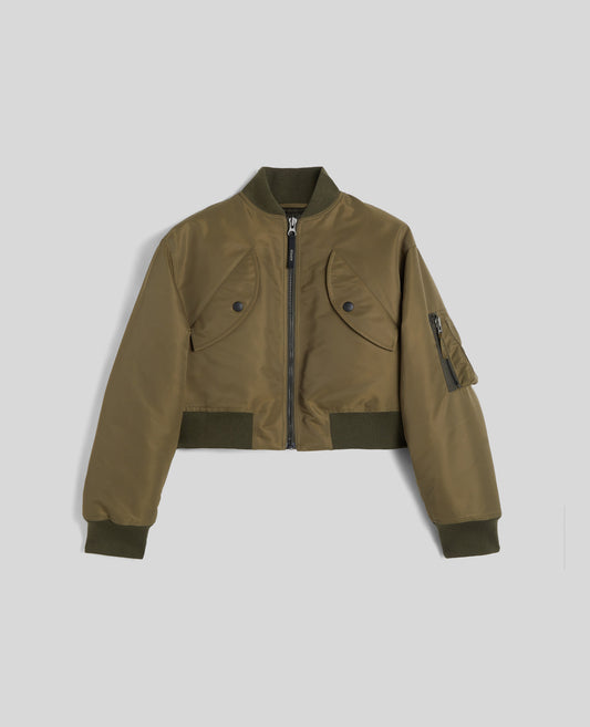 GIUBBOTTO BOMBETTA CROPPED IN TAFFETA-MILITARE-MILITARY-MILITAR-MILITAR-MILITAIRE