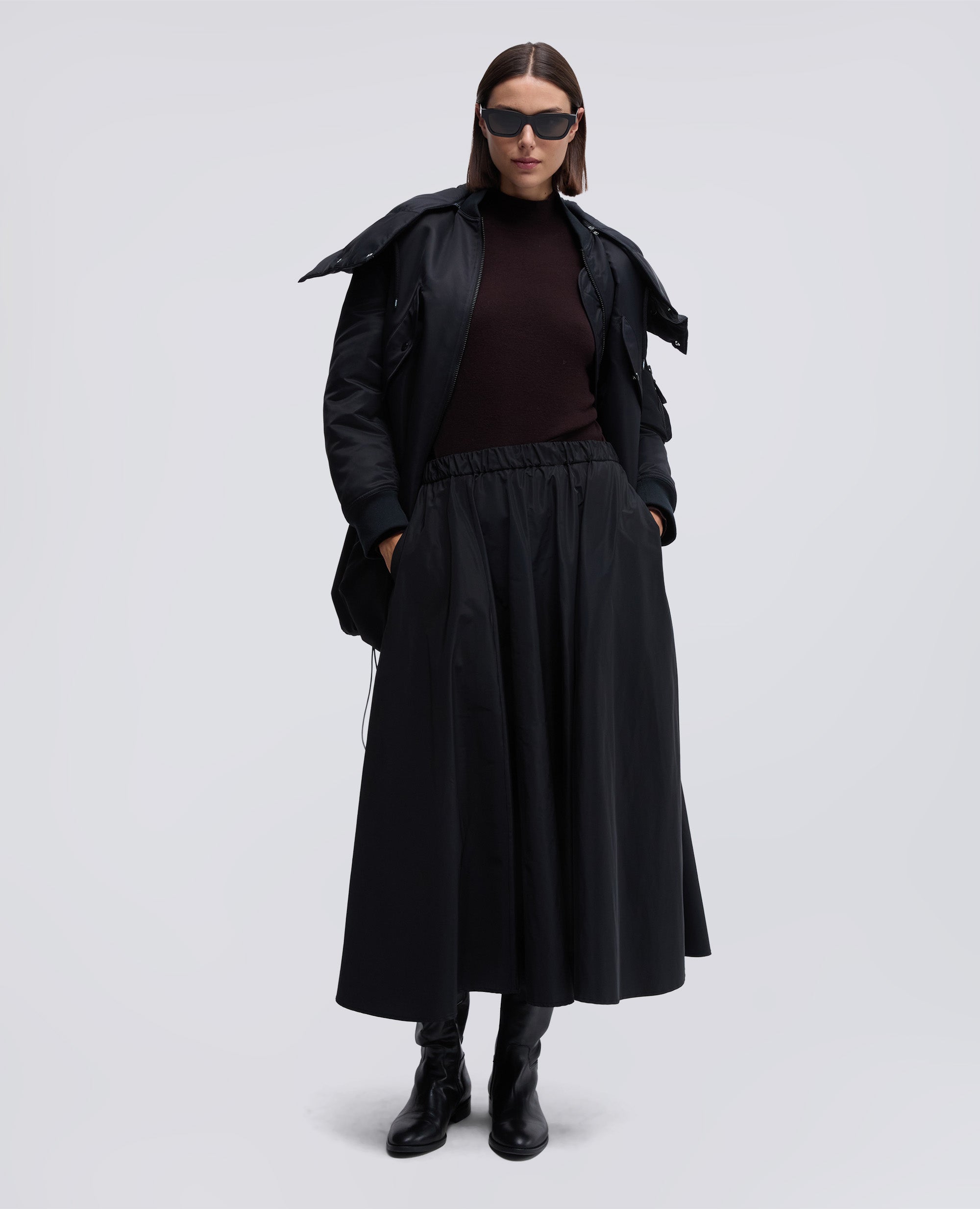 GONNA MIDI CON PIEGHE-NERO-BLACK-NEGRO-SCHWARZ-NOIR