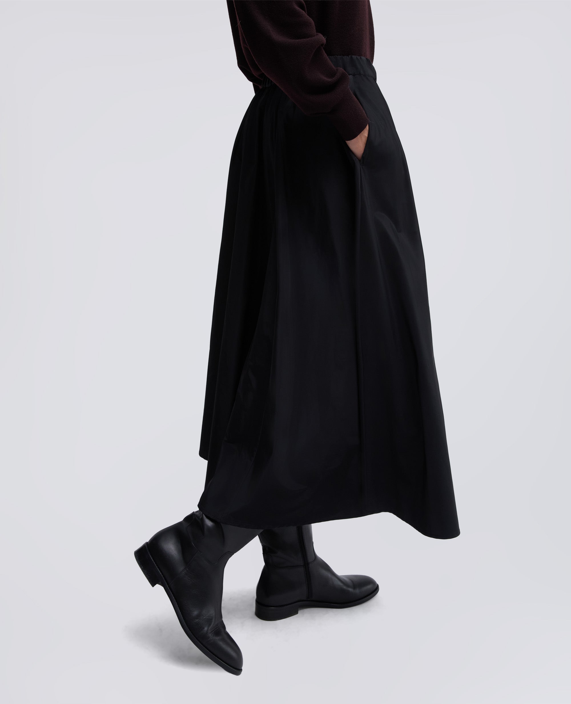 GONNA MIDI CON PIEGHE-NERO-BLACK-NEGRO-SCHWARZ-NOIR