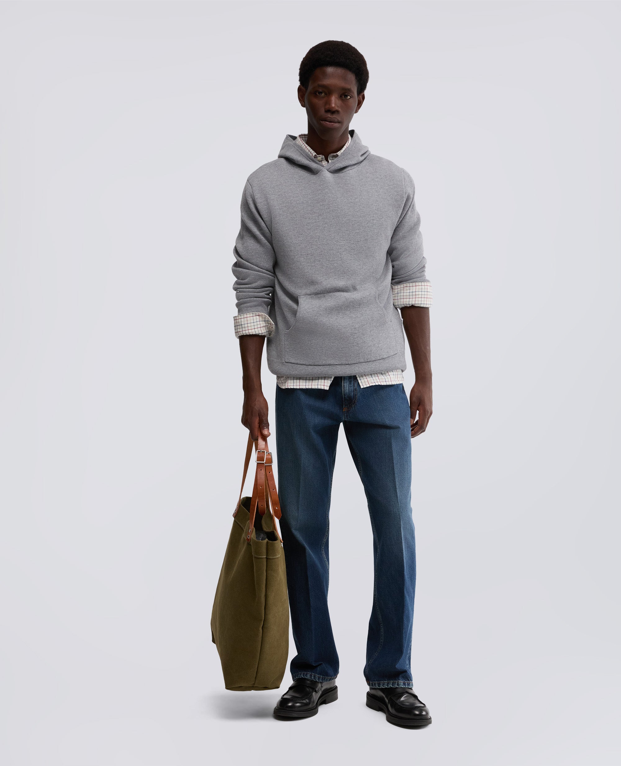 MAGLIA CON CAPPUCCIO IN LANA E COTONE-GRIGIO-GREY-GRIS-GRAU-GRIS