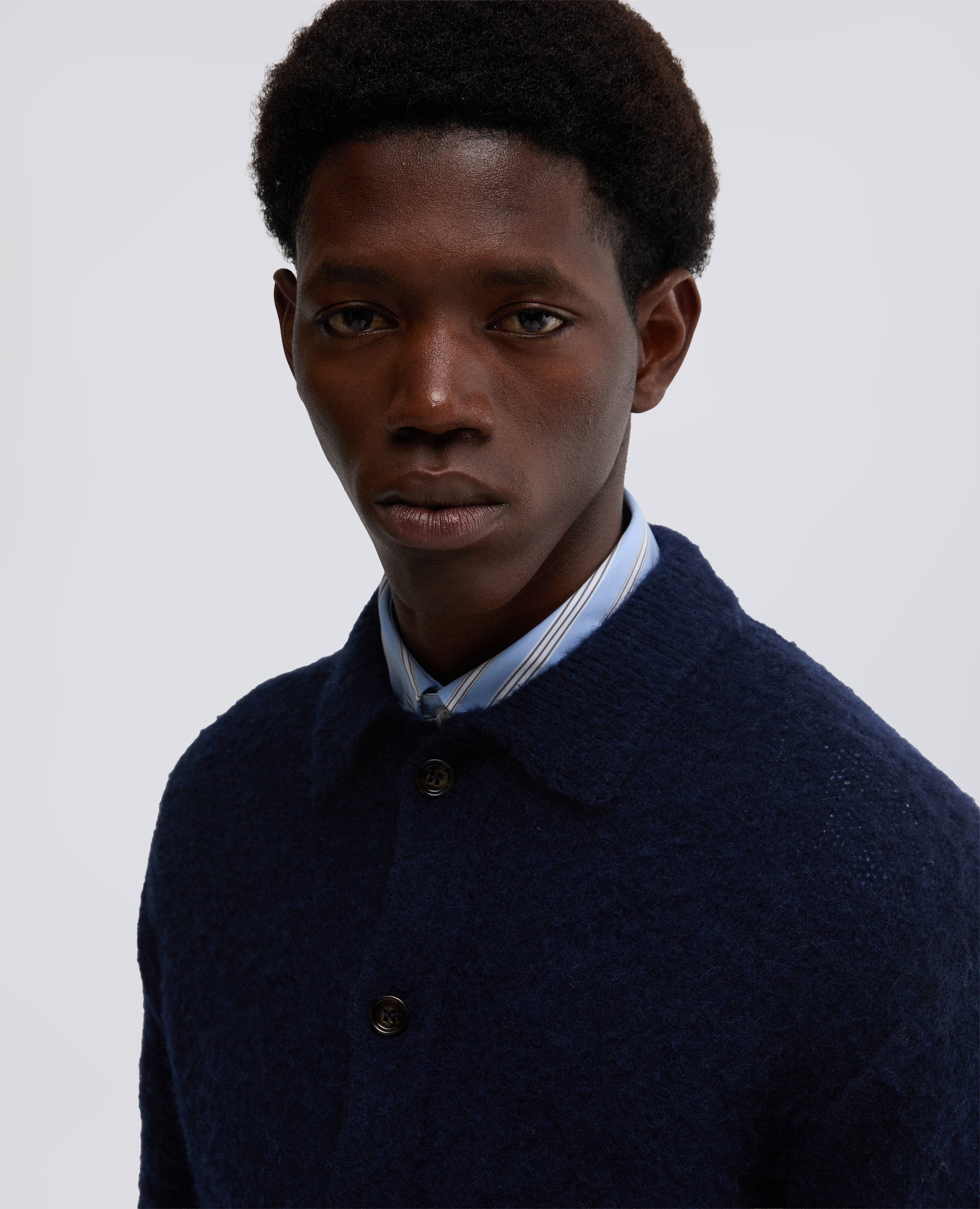 CARDIGAN A CAMICIA IN LANA SHETLAND-NAVY-NAVY-AZUL MARINO-NAVY-NAVY